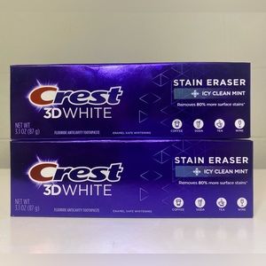 (2) Crest 3D White Stain Eraser Icy Clean Mint Fluoride Anticavity Toothpaste